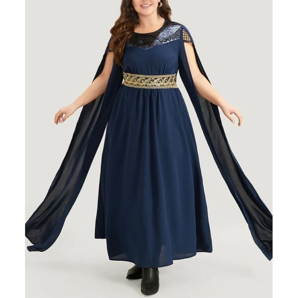 Bloomchic Dress Womens Plus Size 14-16 Blue Sequin Gold Roman Royalty Event Long